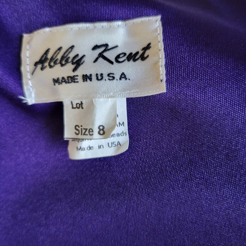 ABBY KENT Vintage 1980s Purple Formal Beads Size 8 Ruched Dress Long Sleeve USA. - Picture 18 of 24