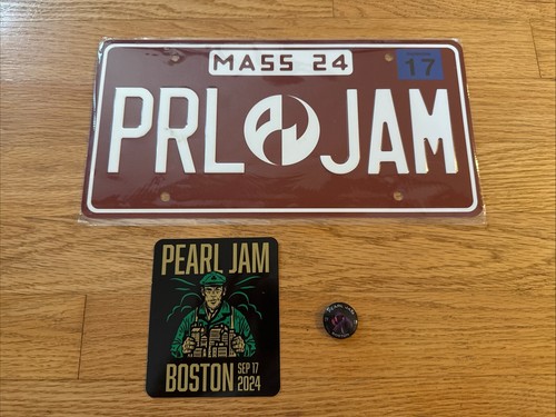 Pearl Jam 9/17/2024 - Boston (Fenway) License Plate, Sticker and Pin Set