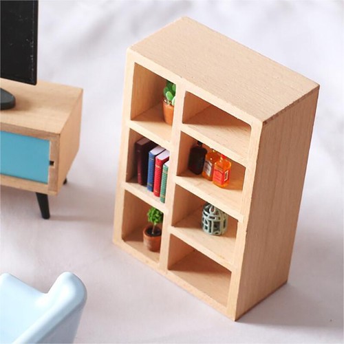 Dollhouse Bookcase Small Wooden Furniture Model Living Room