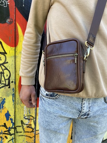 Borsa messenger da uomo in pelle fatta a mano, borsa per il tempo libero, dimensioni 7,5 pollici * 5,5 pollici. - Foto 2 di 19