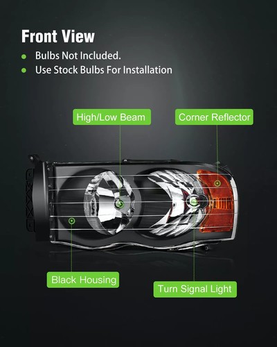 Juego de faros delanteros izquierda+derecha negros para Dodge Ram 1500 2500 3500 2002-2005 - Imagen 5 de 20