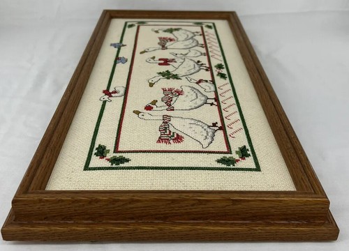 "Handbestickter Kreuzstich Weihnachten Gänse gerahmt Wandkunst Bild 20""x10"" - Bild 2 von 15
