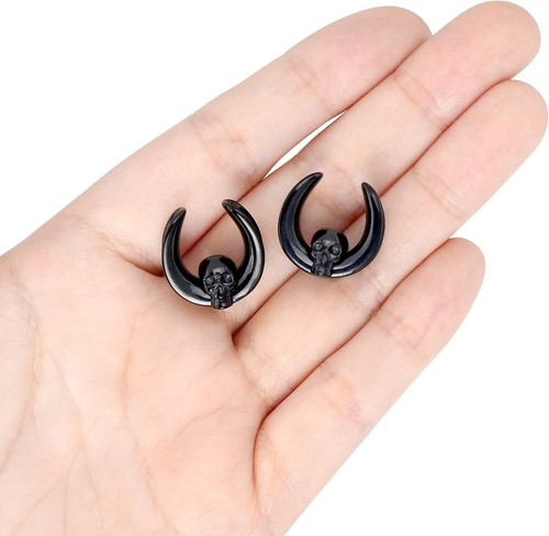 Moon Shape Skull Ear Weights Stainless Steel Ear Gauges Hangers Dangle Tunnels - Picture 68 of 82