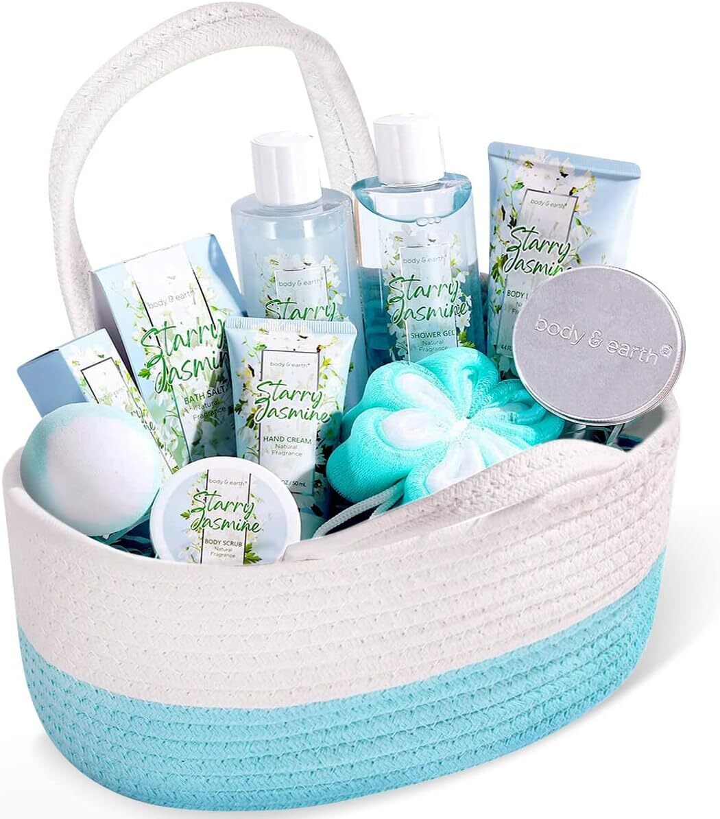 BODY & EARTH Bath Sets for Women, 11 Pcs Spa Gift Sets Jasmine Scented