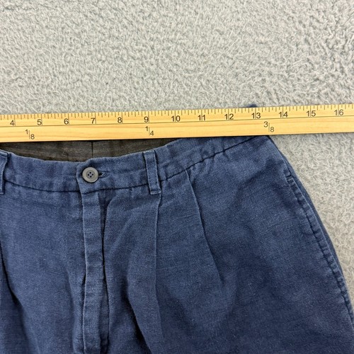 Vintage Lands End Shorts Womens 6 Blue Linen High Rise Bermuda Boho Casual 8" - Picture 8 of 11