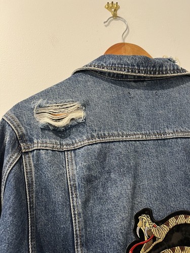 Men’s Thrills Wanderer Distressed Denim Jacket Size XL ‘Don’t Tread On Me’ Patch - Picture 12 of 15