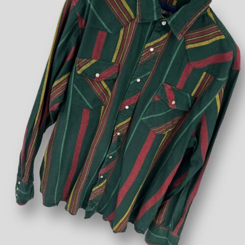 WRANGLER Vintage Dark Green Mens Shirt with ROLLING STONES Patch SIZE L - Picture 4 of 14
