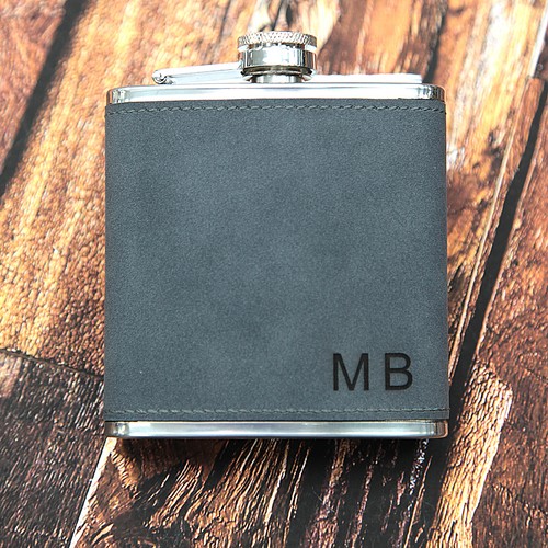 Personalised Engraved Flask - PU Grey Leather/Suede Flask - Birthday Wedding !! - Picture 8 of 9