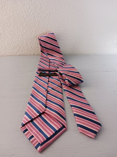  Joseph A Bank Pink Navy Blue Stripe 100% Silk Men's Reserve Designer Neck Tie - Picture 2 of 5