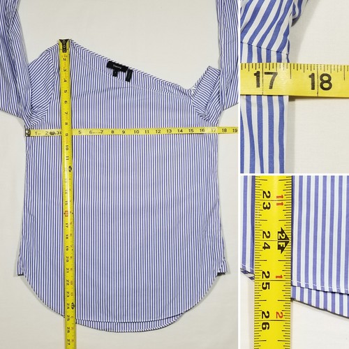 Theory Women Size P Shirt Top Blouse Ulrika-Dalton Stripe Blue White Long Sleeve - Picture 6 of 8