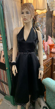 Vintage 1980s 90s Jessica McClintock for Gunne Sax Black Satin Halter Dress 9 10
