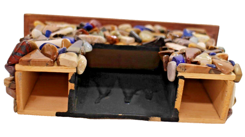 Beautiful Handmade Wood & Gemstone Encrusted Fireplace Miniature For Dollhouse - Picture 6 of 8