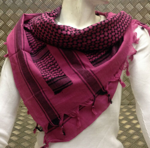 100% Coton Shemagh / Arabe Écharpe/Pashmina/Enveloppant/Sarong. Noir Sur Rose - - Afbeelding 1 van 6