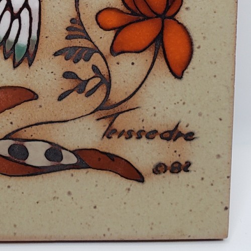 Cleo Teissedre 1982 Pottery Tile Trivet Wall Decor Hummingbird Southwestern - Picture 6 of 11