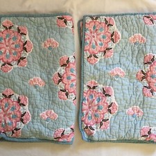Pottery Barn Kids Aqua/Pink Floral Standard Quilted Pillow Shams EUC
