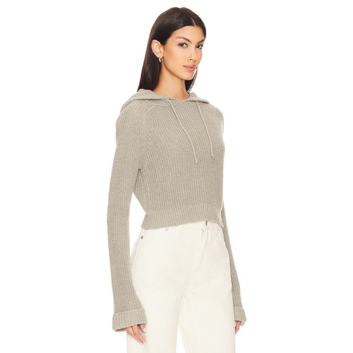 Lovers & Friends Crystal Knit Hoodie Sweater Grey Pullover Long Sleeve Sz L - Picture 3 of 12