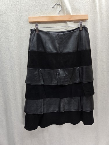 Gonna a strati ETCETERA 100% pelle nera con zip laterale taglia 6 - Foto 3 di 7