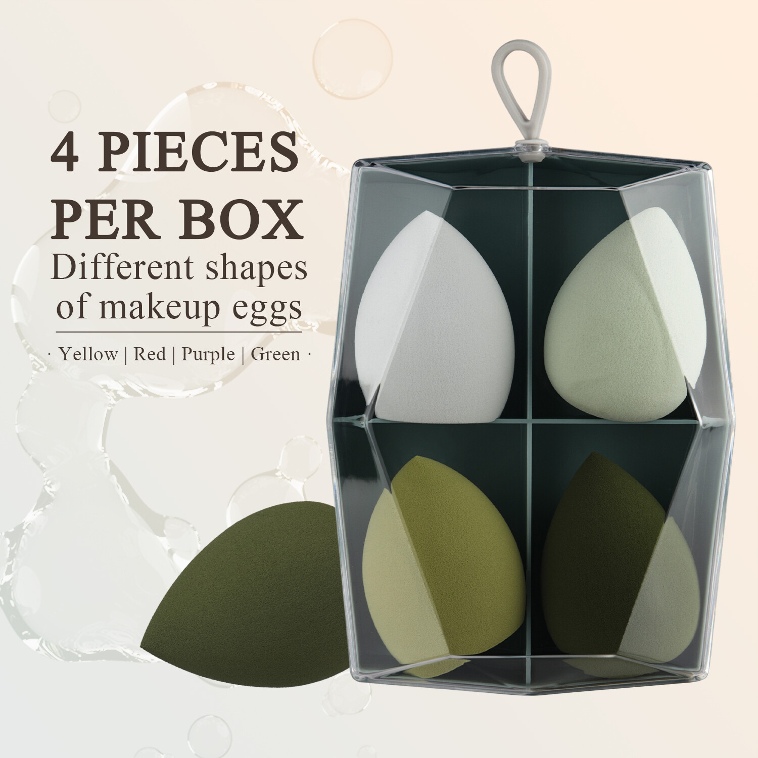 4 Beauty Makeup Green Sponge Blender Flawless Latex Foundation Puff with Box