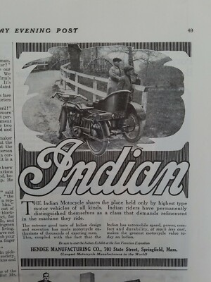1915 Hendee manufacturing Indian motorcycle vintage original ad