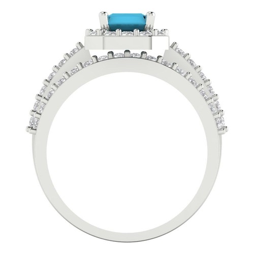 2.20ct Emerald Halo Turquoise Stone Promise Bridal Ring Band set 14k White Gold - Bild 4 von 5