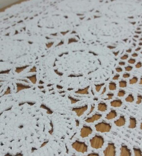 15x27" White Vintage Hand Crochet Lace Table Runner Doily Oval Dresser Scarf Mat - Bild 6 von 7