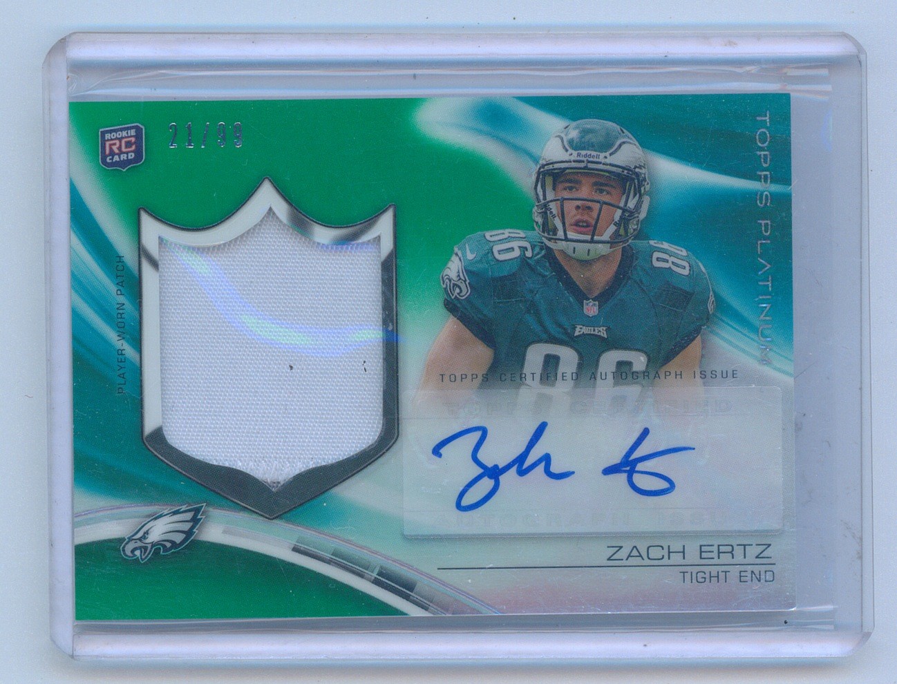 Zach Ertz Topps Platinum Rookie Patch Autograph Refractors #ARPZE Green Refractor