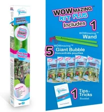 WOWMAZING GIANT Bubbles Kit Plus-Big Bubble wand,5 Concentrate Pouches,booklet