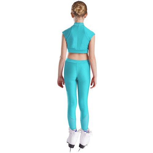 Kids Girls Tracksuits Workout Crop Top And Leggings Stage Outfits Sheer Mesh - Picture 20 of 85