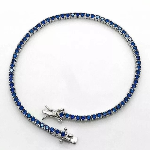 Tennis Bracelet 10CT Round Lab Created Blue Sapphire 14k White Gold Plated