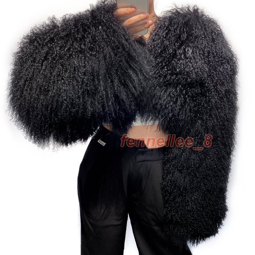 Women's Real Mongolian Lamb Sheep Short Coat Curly Fur Jacket Outwear Streetwear