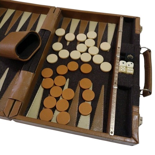 Vintage Aries Beverly Hills Backgammon Game Travel Case Set Wool Dark Brown Tan - Picture 8 of 18