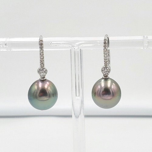 CARTIER 18K White Gold Diamond and Black Cultured Pearl Leverback Earrings - Picture 3 of 5