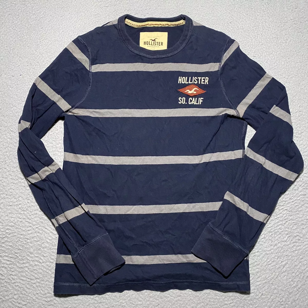 Hollister Long Sleeve T Shirt Mens Small Blue Stripe Cali Crew