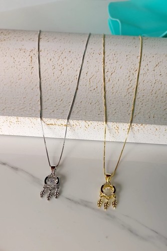 Collana con ciondolo acchiappasogni in argento 925 placcato oro e punto luce. - Foto 5 di 6