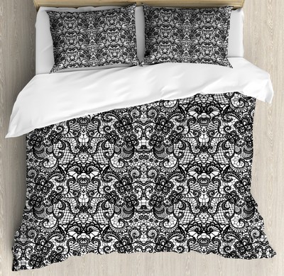 Gothic Duvet Cover Set with Pillow Shams Bridal Victorian Flowers Print