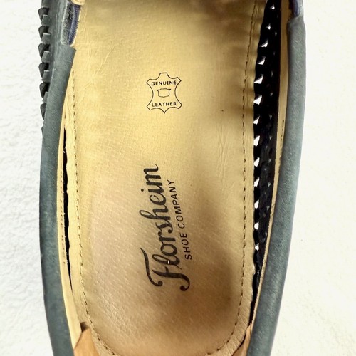 Florsheim Cooper Mens Leather Shoes Navy Size 7 Woven Driver Cushioned Loafers - Picture 8 of 12