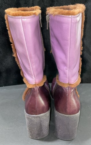 VIC MATIE RARE Women’s Two Tone Purple Leather Color Block Boot Faux Fur EU Sz39 - Picture 4 of 18