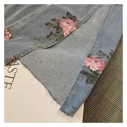 Lange Jeansröcke mit Blumenmuster Sommer offener Schlitz gerader Rock Jeans weiblich - Bild 3 von 16