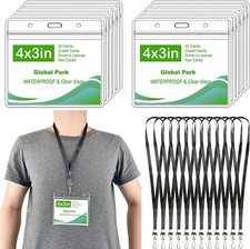 Card Protectors Sleeves 12 Pack with Black Breakaway Lanyards 4X3 Record Case