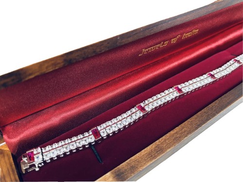 Double Row white gold finish Created Diamond and red ruby tennis bracelet Gift - Picture 10 of 12