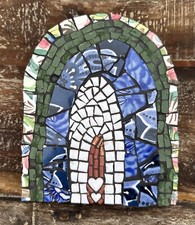 Handmade Mosaic Wall Art, Rainbow With Modern Colors, Blue, Green, White, Rust.