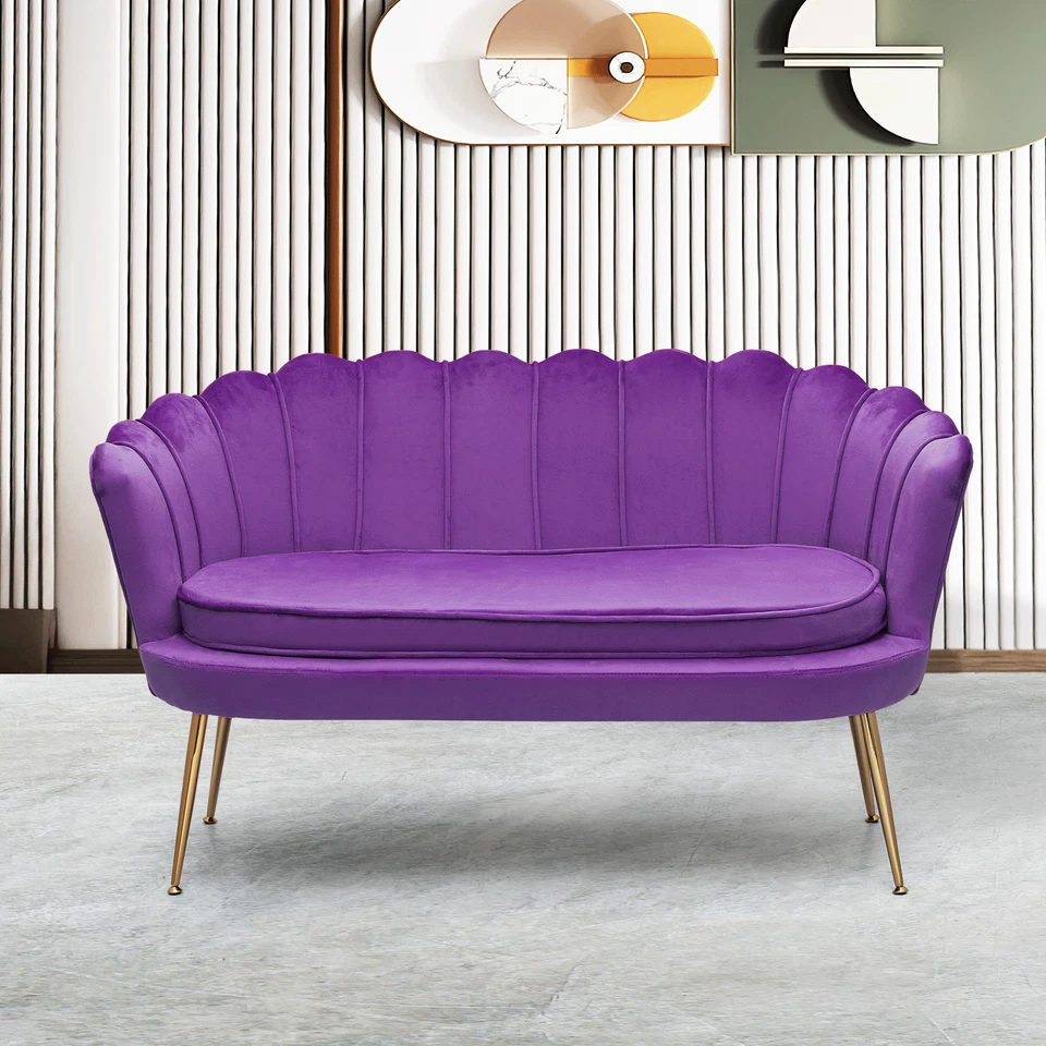 Sofá tapizado de terciopelo púrpura de 52" sofá con acento para el hogar Love Seat con 2 almohadas Foto 4 de 4