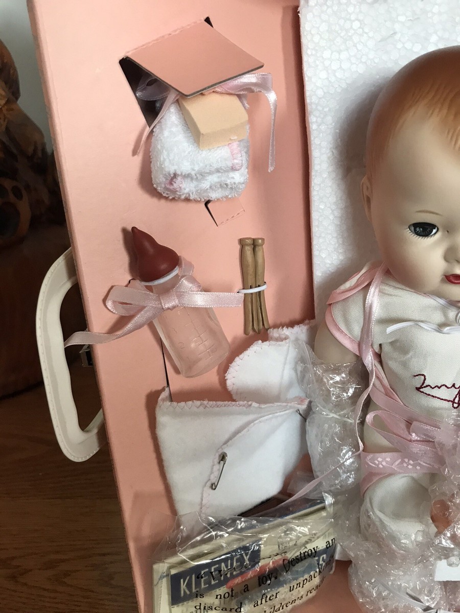 Danbury mint tiny tears porcelain doll w/trunk-in original