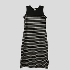 Claudia D. Dress Women’s Small Black White Striped Sleeveless Tank Stretch Maxi