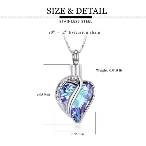 Crystal Heart Urn Pendant Memory Necklace for Cremation Ashes Memorial Jewelry - Picture 4 of 17