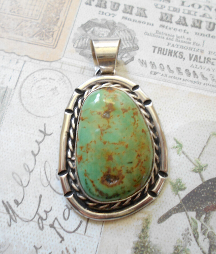 Vintage Chimney Butte Navajo Sterling Silver Turquoise Pendant 9132A - Picture 8 of 10
