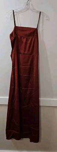 Spaghetti Strap Satin Midi Slip Dress Brown Size Large - Picture 2 of 8