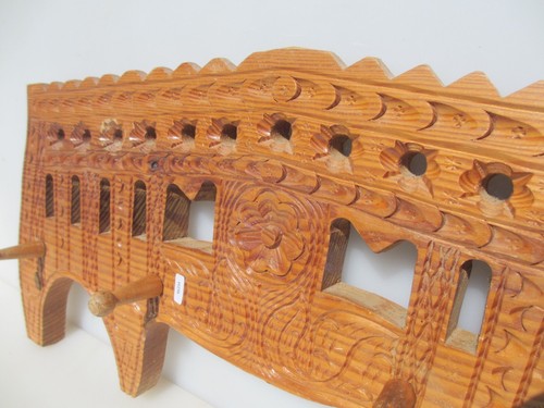 Vintage Carved Wooden Coat Rack Hat Hangers Hooks Old French Retro Wood 29"W - Picture 11 of 16