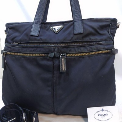 PRADA 2Way Hand Bag Nylon Leather Navy PRADA Women's 2way Tote