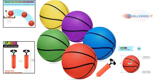 Mini Basketballs 6 Inch PVC 5 Pack with Pump Toy Indoor Outdoor Fun for Kids - Picture 2 of 9